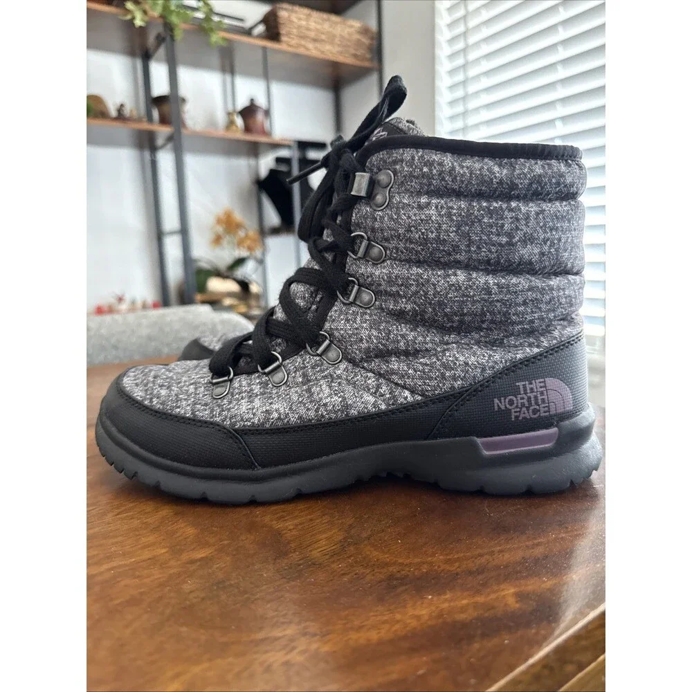 The North Face ThermoBall Lace II Women's 8 Gray Black Snow Boots Casual Outdoor